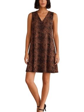 Anne Klein Animal Print Sleeveless V-Neck Shift Dress Size 6